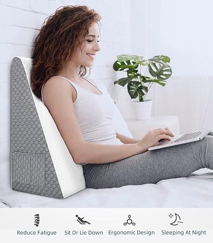 LeanHavi 4-in-1 Orthopedic Wedge Pillow – Dual-Layer Memory Foam, Quilted Cover & Storage Pockets