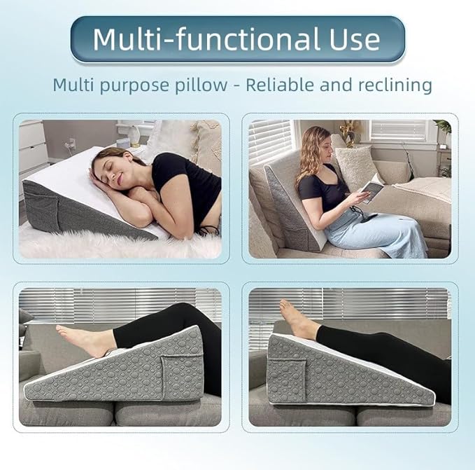 LeanHavi 4-in-1 Orthopedic Wedge Pillow – Dual-Layer Memory Foam, Quilted Cover & Storage Pockets