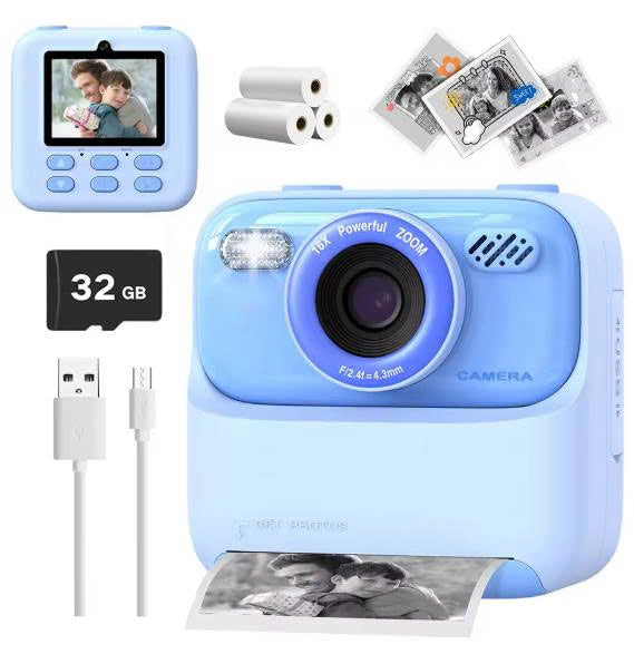 TinyFizo Kids Instant Print Camera – Zero-Ink Thermal Printing, Dual Selfie Cam & 32GB Card