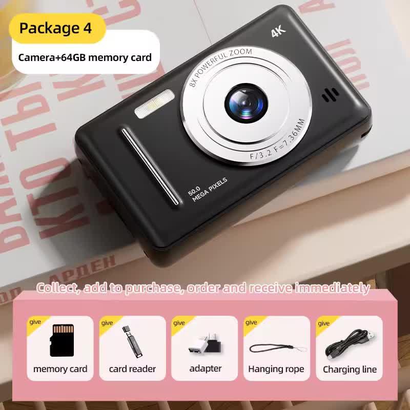CamTipco 50MP 4K UHD Compact Camera – 8X Digital Zoom Vlogging Cam with Anti-Shake