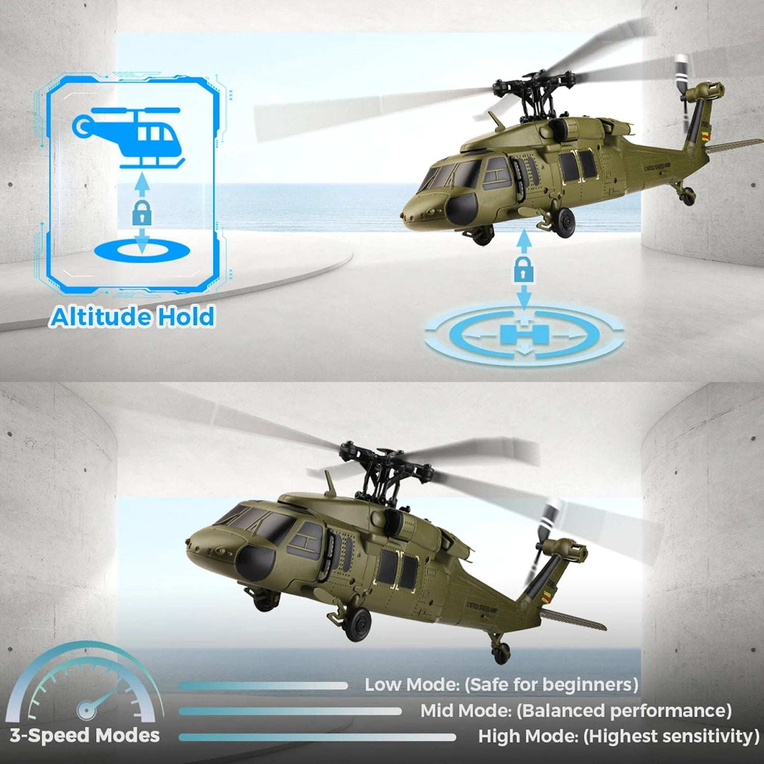 AiriRotor Black Hawk Military RC Helicopter – 11200KV Brushless Motor, 6-Axis Gyro & Triple Battery