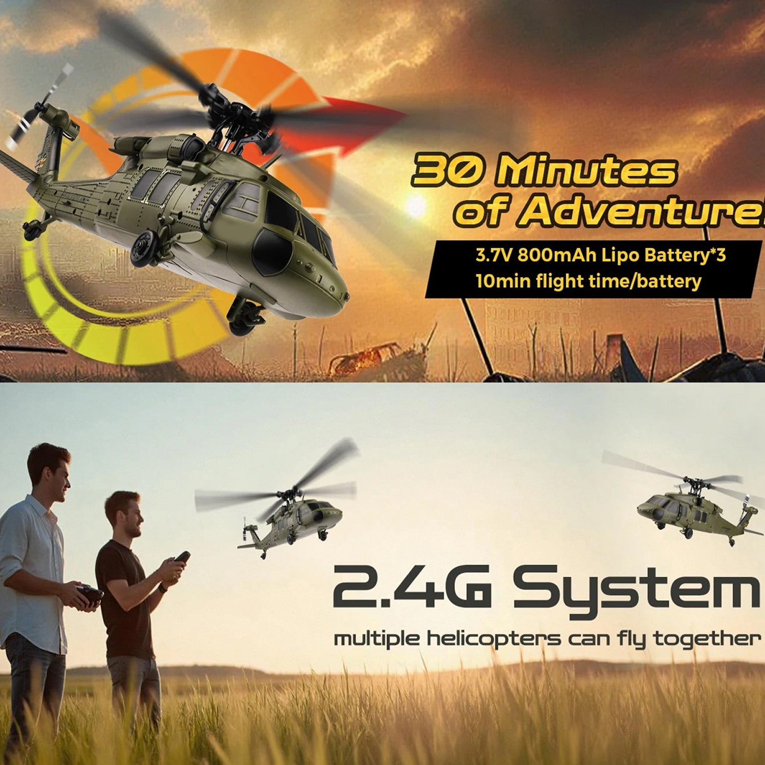AiriRotor Black Hawk Military RC Helicopter – 11200KV Brushless Motor, 6-Axis Gyro & Triple Battery