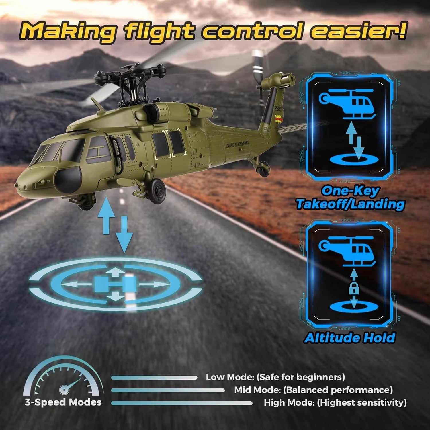 AiriRotor Black Hawk Military RC Helicopter – 11200KV Brushless Motor, 6-Axis Gyro & Triple Battery