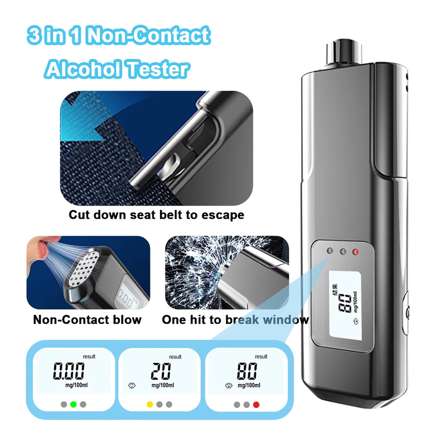 AlyBreath Digital Contactless Breathalyzer – High-Precision Portable BAC Tester with 2.7K Display