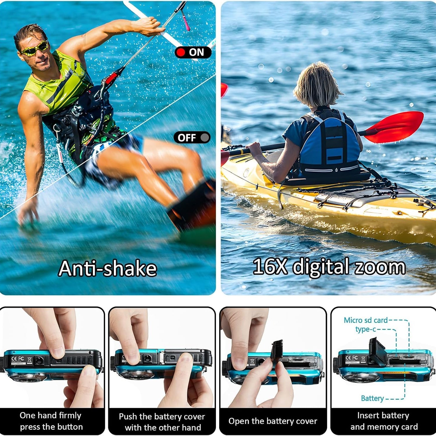 ShotCorix 4K UHD Waterproof Digital Camera – 56MP Dual Screen, 11ft Underwater Selfie Design