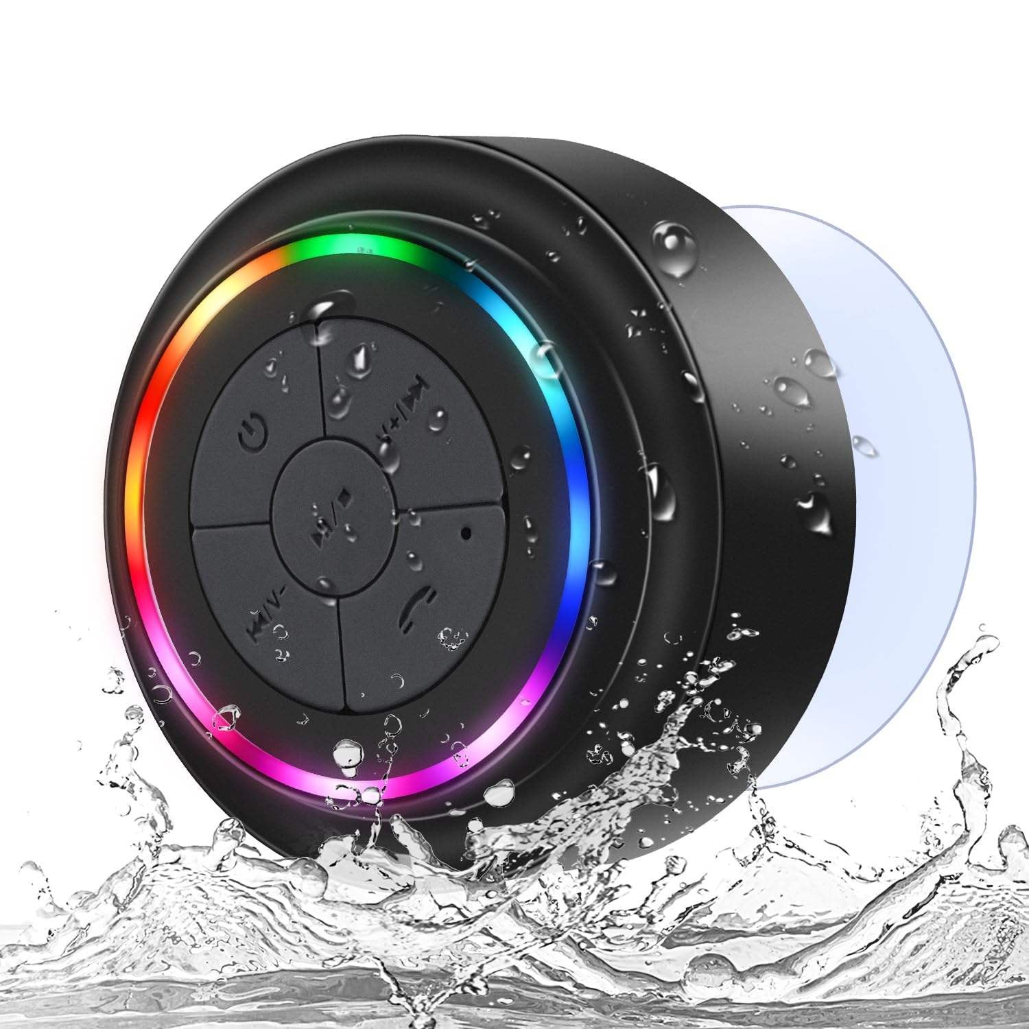 BathMuci IP67 Waterproof Shower Speaker - TWS Stereo Sound, Detachable Suction Cup, RGB LED Lights