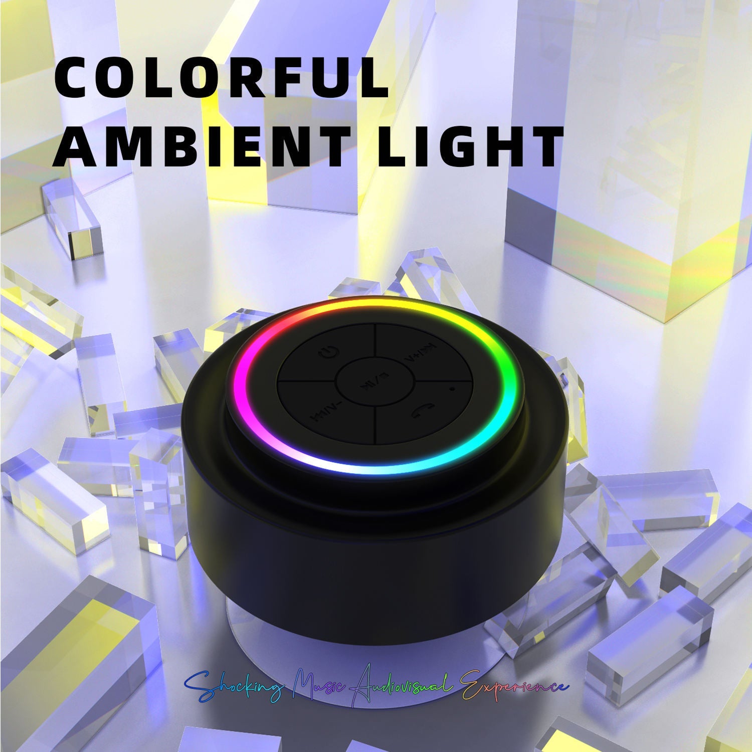 BathMuci IP67 Waterproof Shower Speaker - TWS Stereo Sound, Detachable Suction Cup, RGB LED Lights
