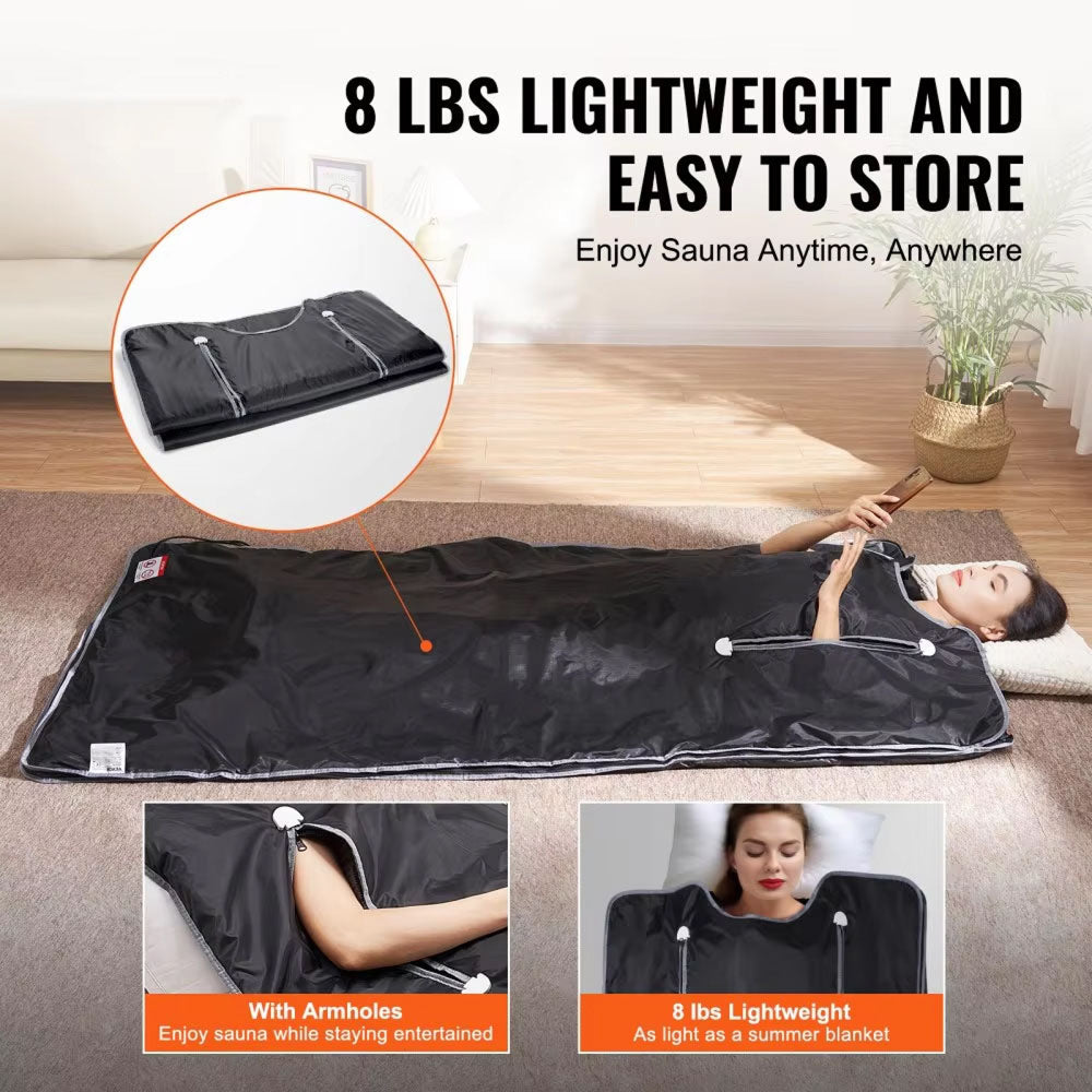 BlaSauno Professional 9-Layer Far-Infrared Sauna Blanket with Bluetooth App Control, 176°F High-Heat Therapy and 10 Detox Wraps