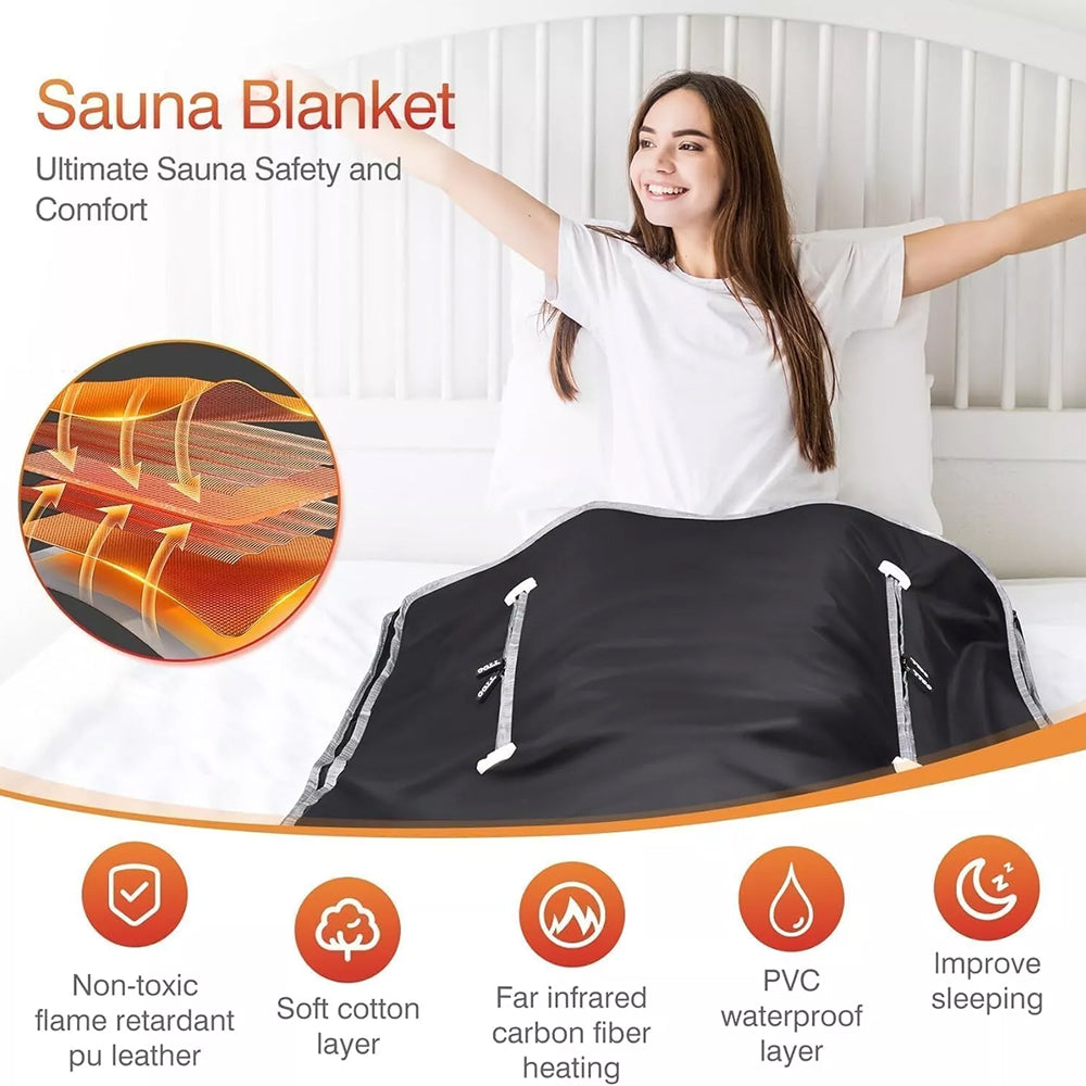 BlaSauno Professional 9-Layer Far-Infrared Sauna Blanket with Bluetooth App Control, 176°F High-Heat Therapy and 10 Detox Wraps