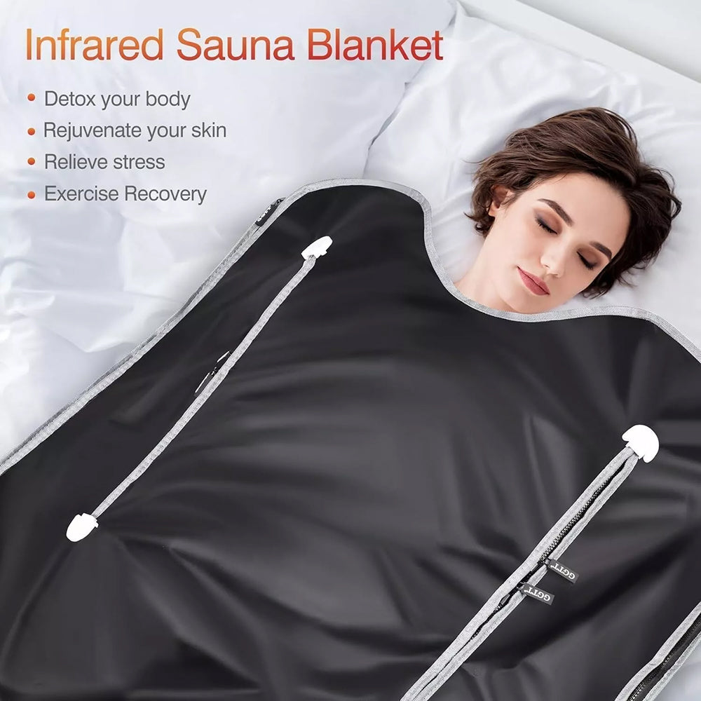 BlaSauno Professional 9-Layer Far-Infrared Sauna Blanket with Bluetooth App Control, 176°F High-Heat Therapy and 10 Detox Wraps