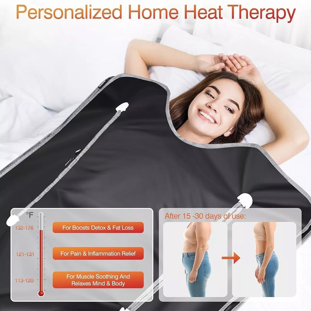 BlaSauno Professional 9-Layer Far-Infrared Sauna Blanket with Bluetooth App Control, 176°F High-Heat Therapy and 10 Detox Wraps