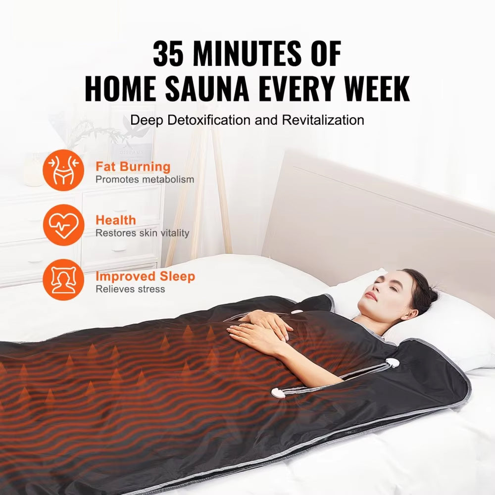BlaSauno Professional 9-Layer Far-Infrared Sauna Blanket with Bluetooth App Control, 176°F High-Heat Therapy and 10 Detox Wraps