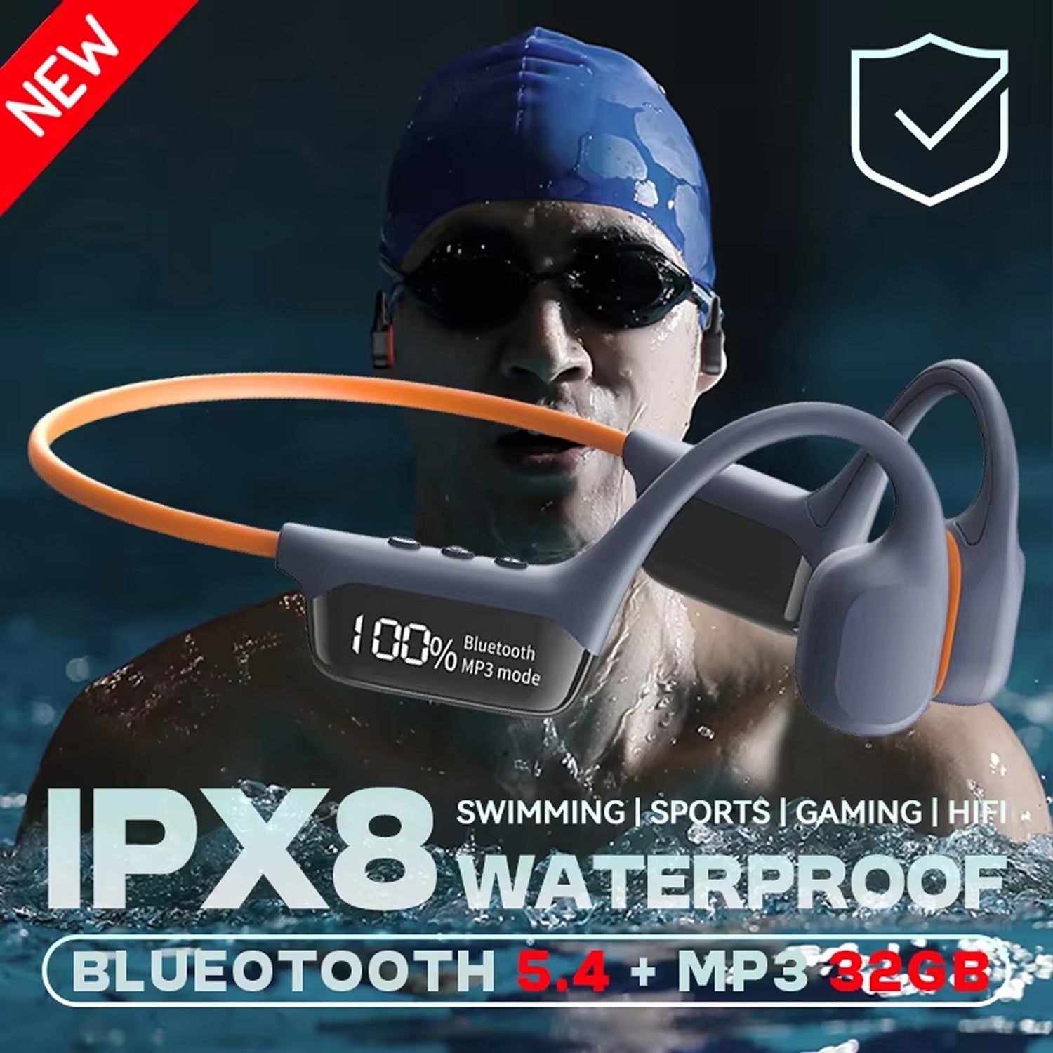 BoneOssi IPX8 Waterproof Swimming Headphones – 32GB MP3 Mode & Bone Conduction Bluetooth 5.4