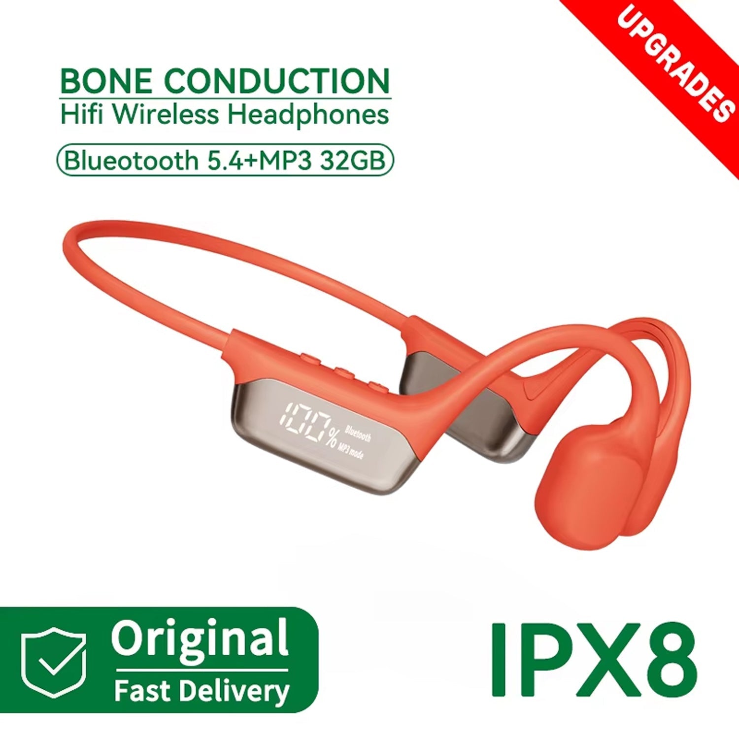 BoneOssi IPX8 Waterproof Swimming Headphones – 32GB MP3 Mode & Bone Conduction Bluetooth 5.4