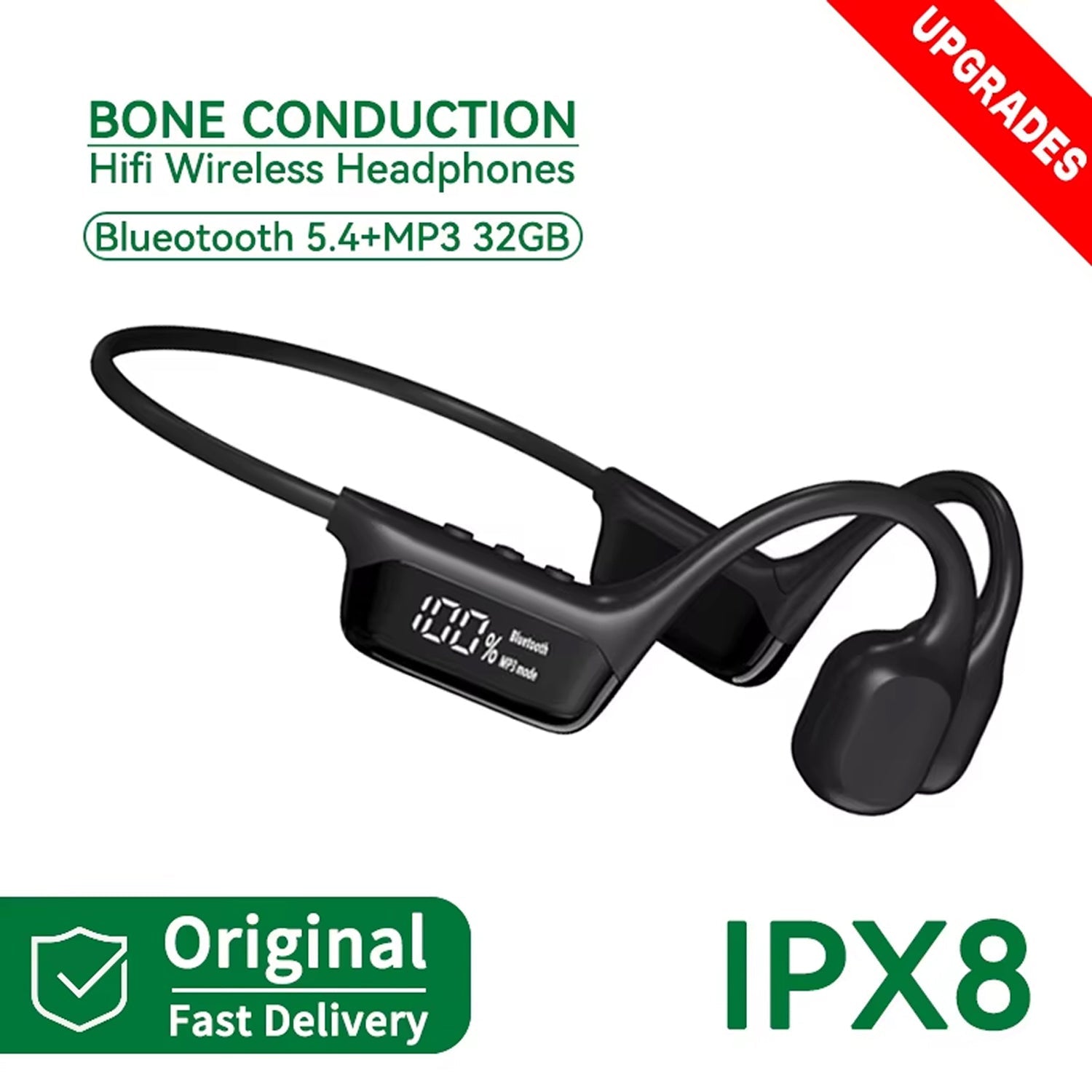 BoneOssi IPX8 Waterproof Swimming Headphones – 32GB MP3 Mode & Bone Conduction Bluetooth 5.4