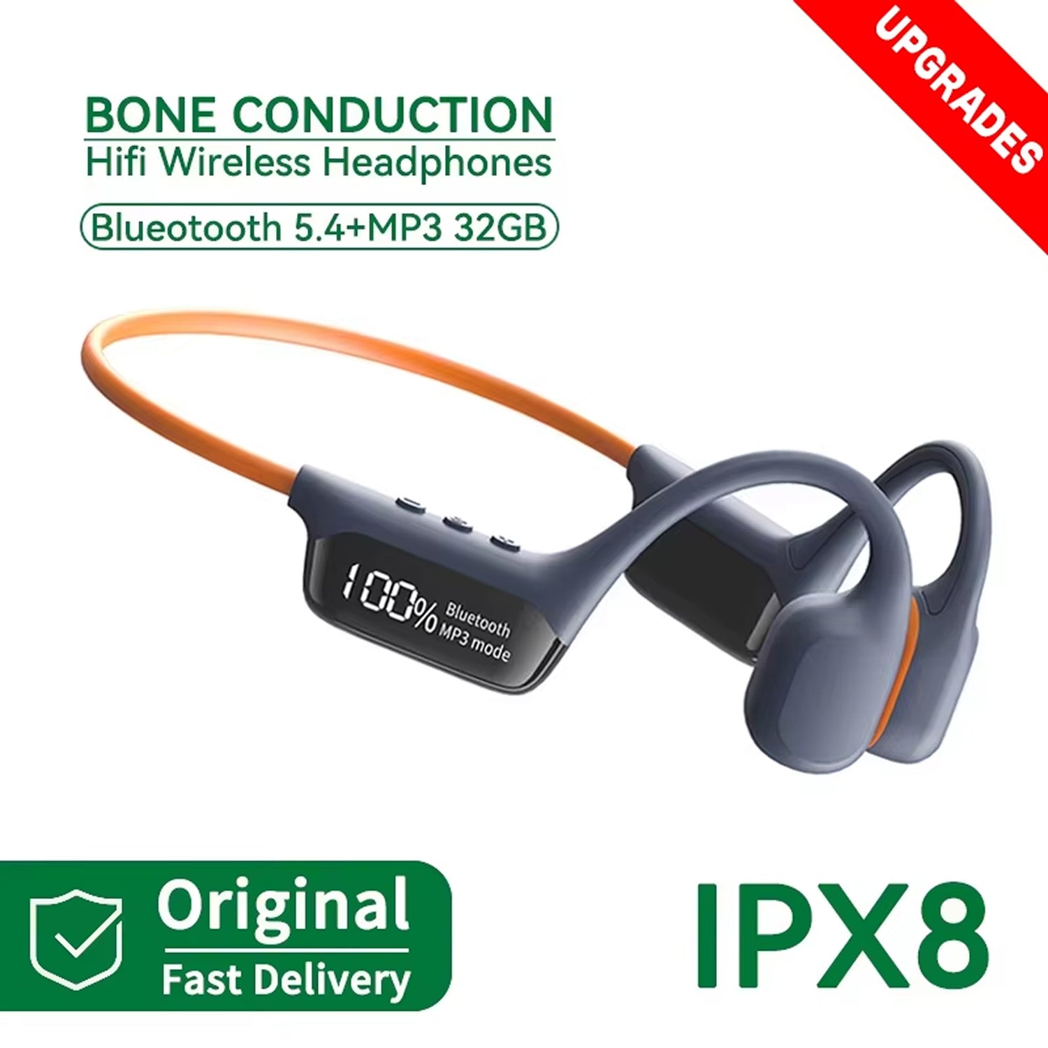 BoneOssi IPX8 Waterproof Swimming Headphones – 32GB MP3 Mode & Bone Conduction Bluetooth 5.4