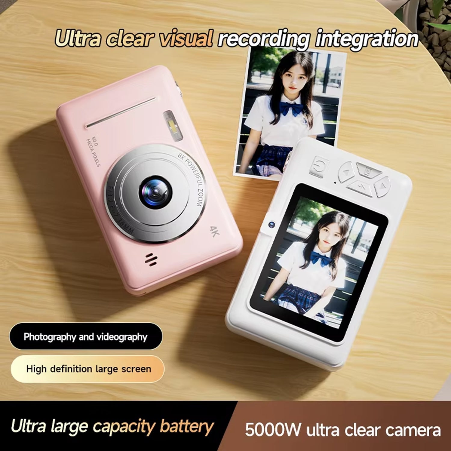 CamTipco 50MP 4K UHD Compact Camera – 8X Digital Zoom Vlogging Cam with Anti-Shake