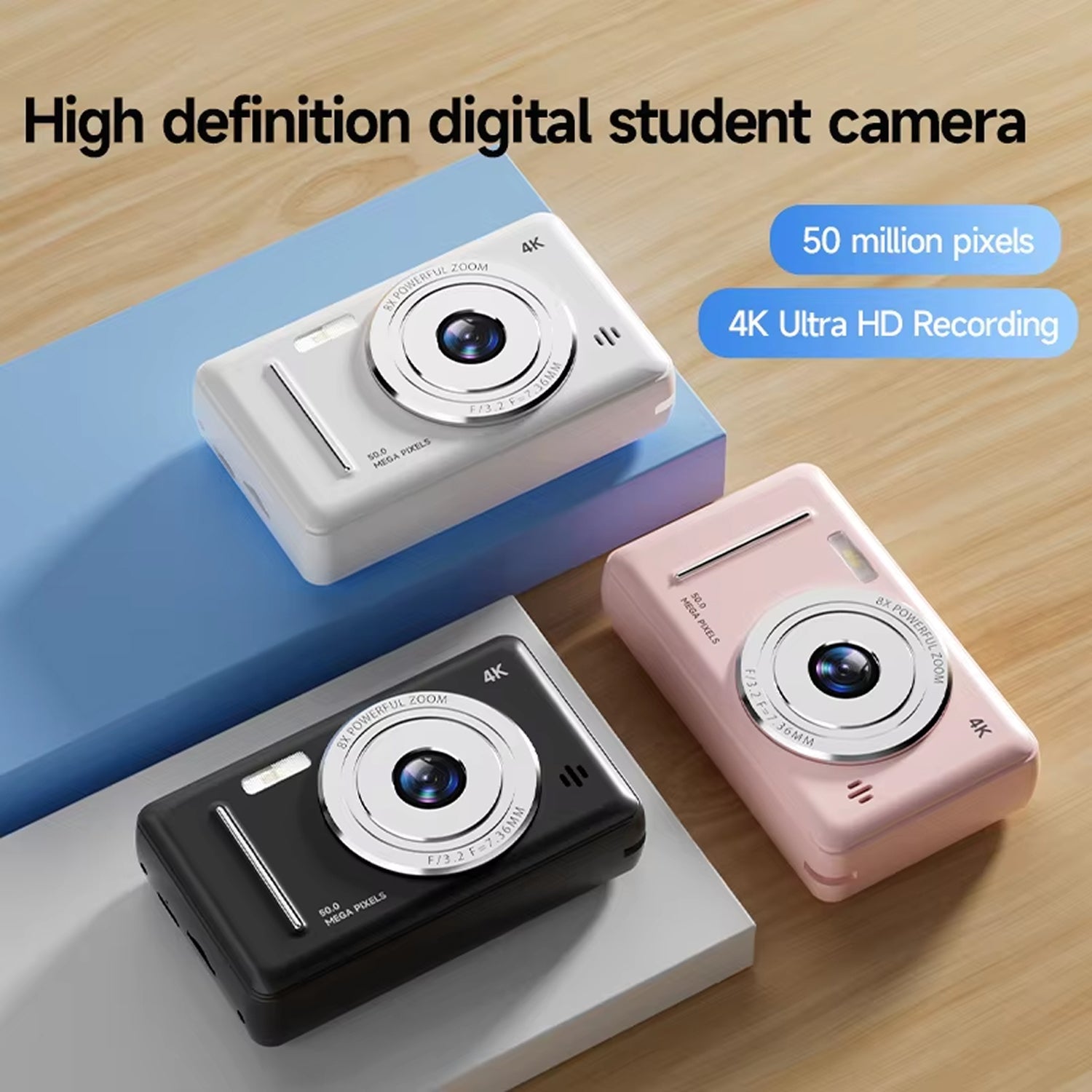CamTipco 50MP 4K UHD Compact Camera – 8X Digital Zoom Vlogging Cam with Anti-Shake