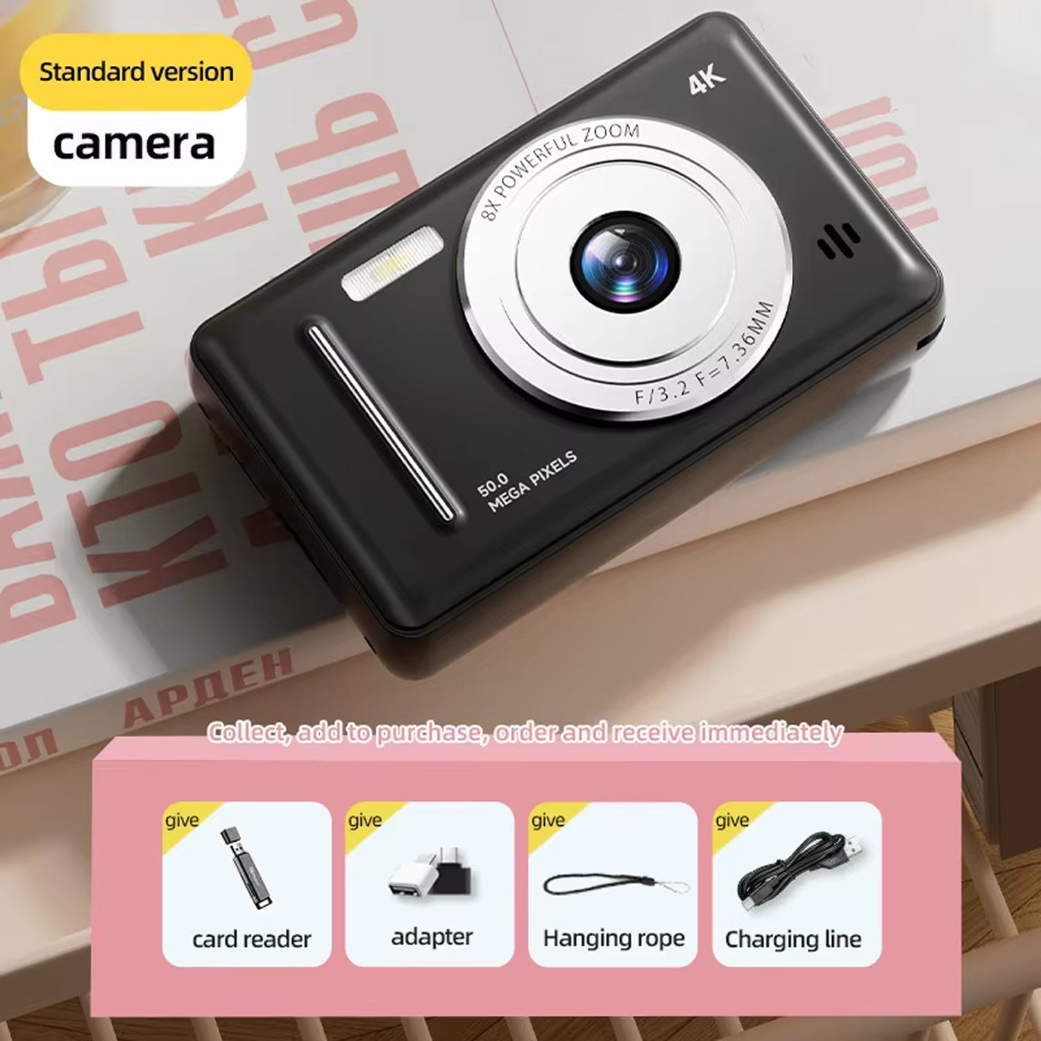 CamTipco 50MP 4K UHD Compact Camera – 8X Digital Zoom Vlogging Cam with Anti-Shake
