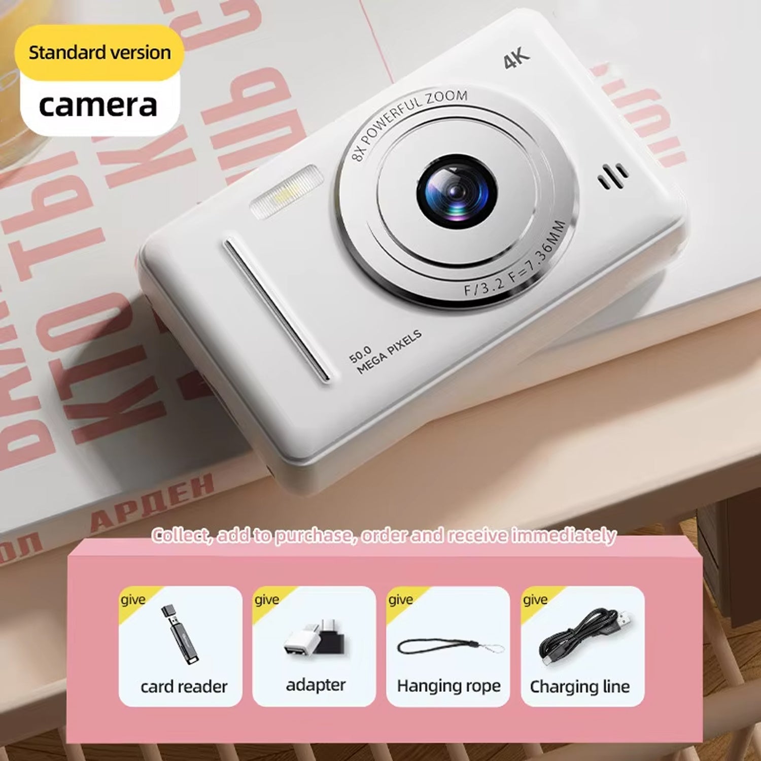 CamTipco 50MP 4K UHD Compact Camera – 8X Digital Zoom Vlogging Cam with Anti-Shake