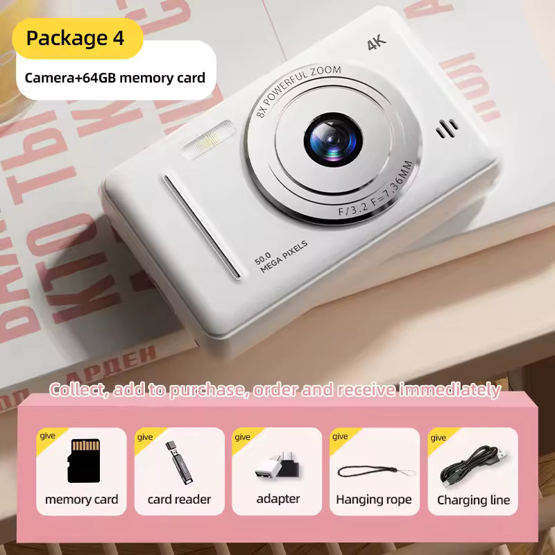 CamTipco 50MP 4K UHD Compact Camera – 8X Digital Zoom Vlogging Cam with Anti-Shake