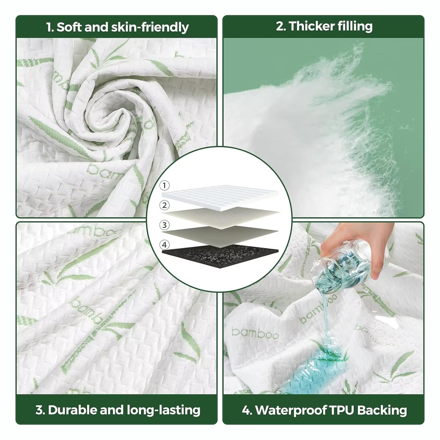 Chylozia Bamboo Cooling Sheets – 360° Deep Pocket Waterproof Mattress Protector & Breathable Comfort