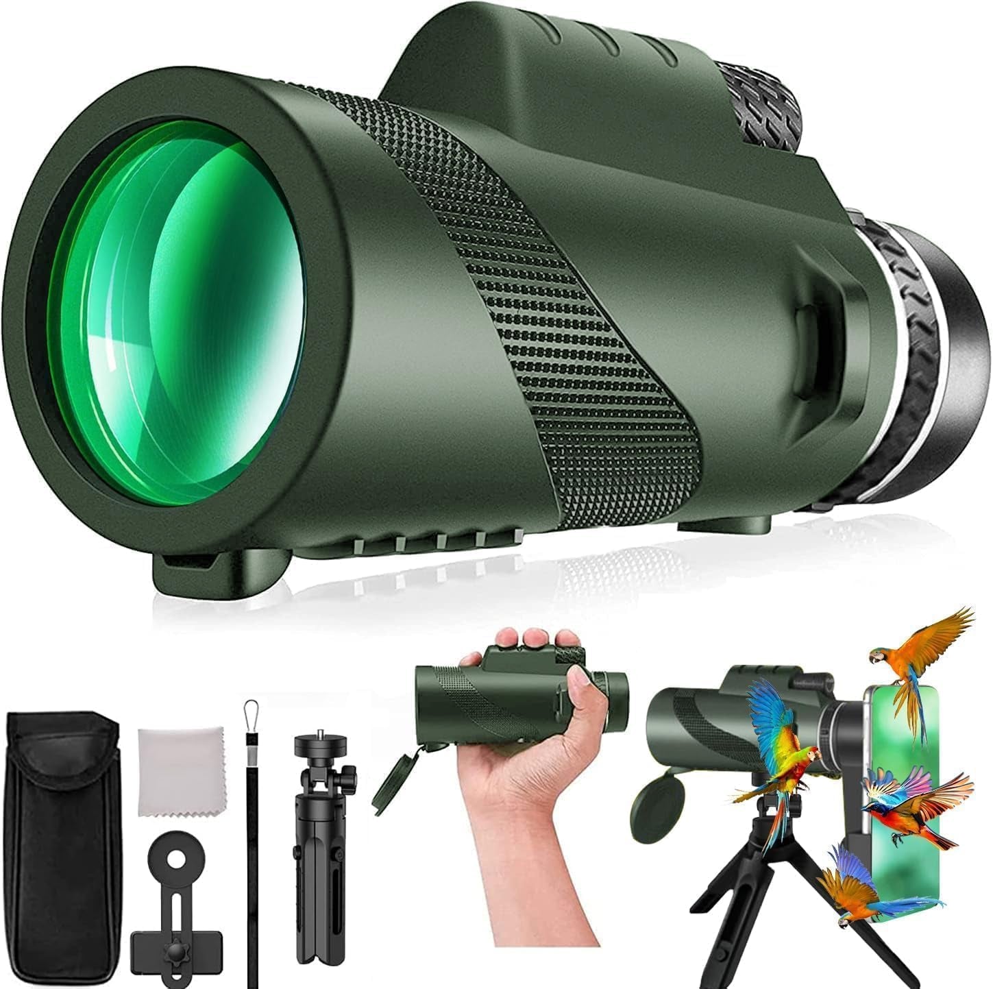 ClosiObi 80x100 High Power Monocular – BAK4 Prism, 5-Layer Broadband Coating & Smartphone Adapter