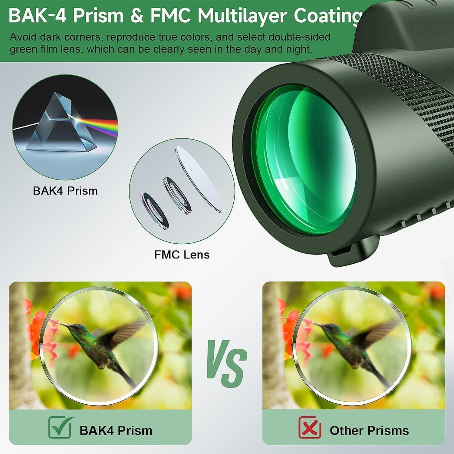 ClosiObi 80x100 High Power Monocular – BAK4 Prism, 5-Layer Broadband Coating & Smartphone Adapter