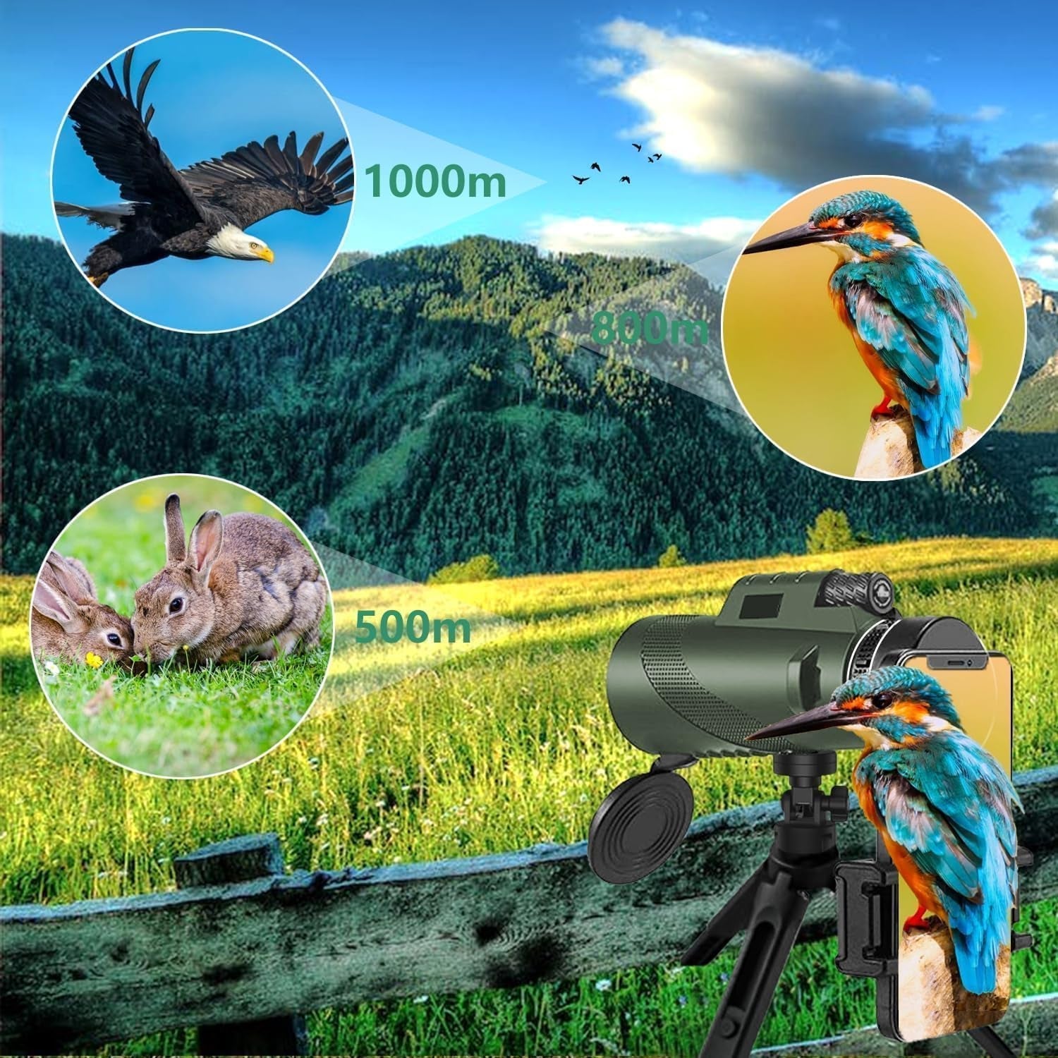 ClosiObi 80x100 High Power Monocular – BAK4 Prism, 5-Layer Broadband Coating & Smartphone Adapter