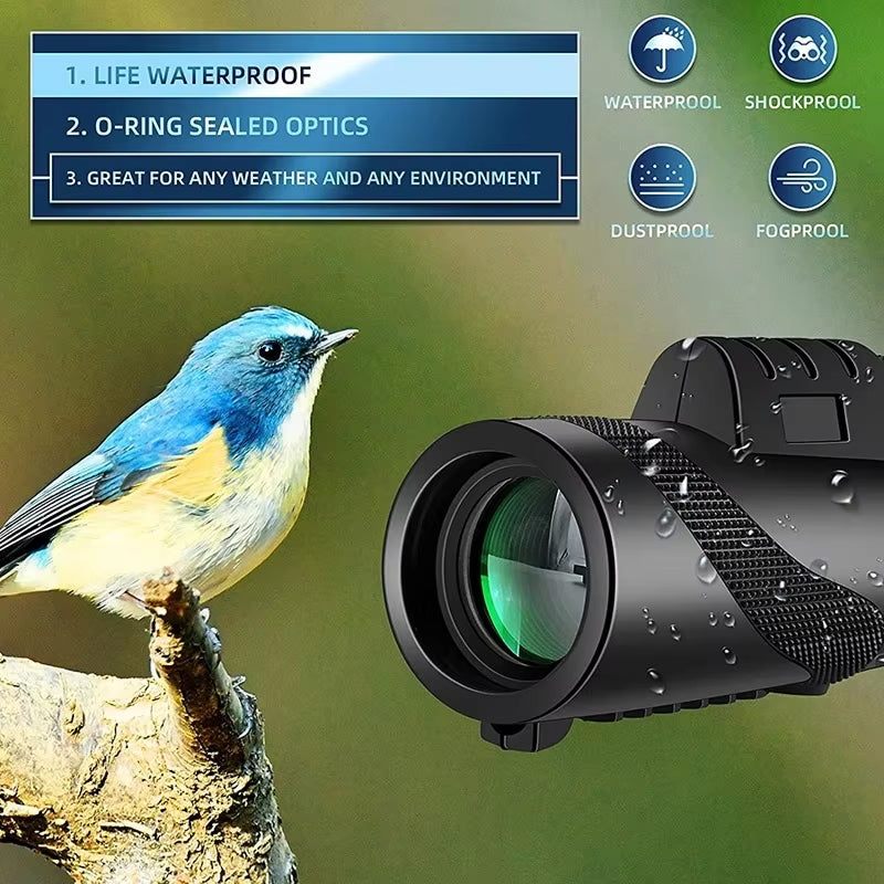 ClosiObi 80x100 High Power Monocular – BAK4 Prism, 5-Layer Broadband Coating & Smartphone Adapter