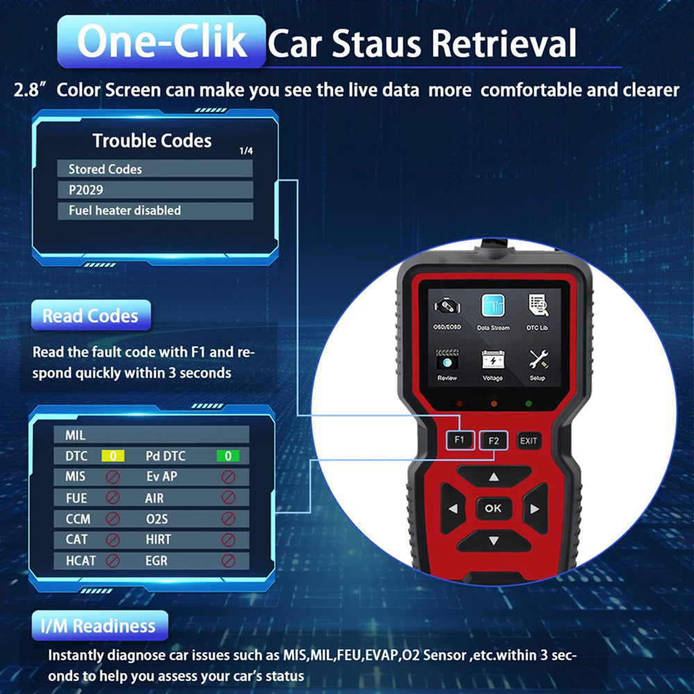 CodiRedix Car Code Reader OBD2 Scanner 35,000+ DTC Library Mode 6/8 Emissions Tool