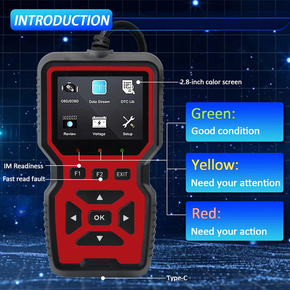 CodiRedix Car Code Reader OBD2 Scanner 35,000+ DTC Library Mode 6/8 Emissions Tool