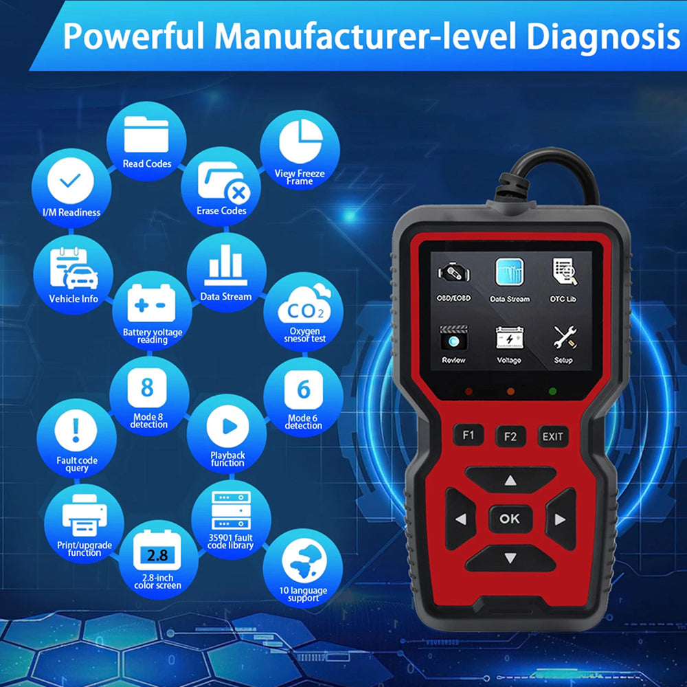 CodiRedix Car Code Reader OBD2 Scanner 35,000+ DTC Library Mode 6/8 Emissions Tool