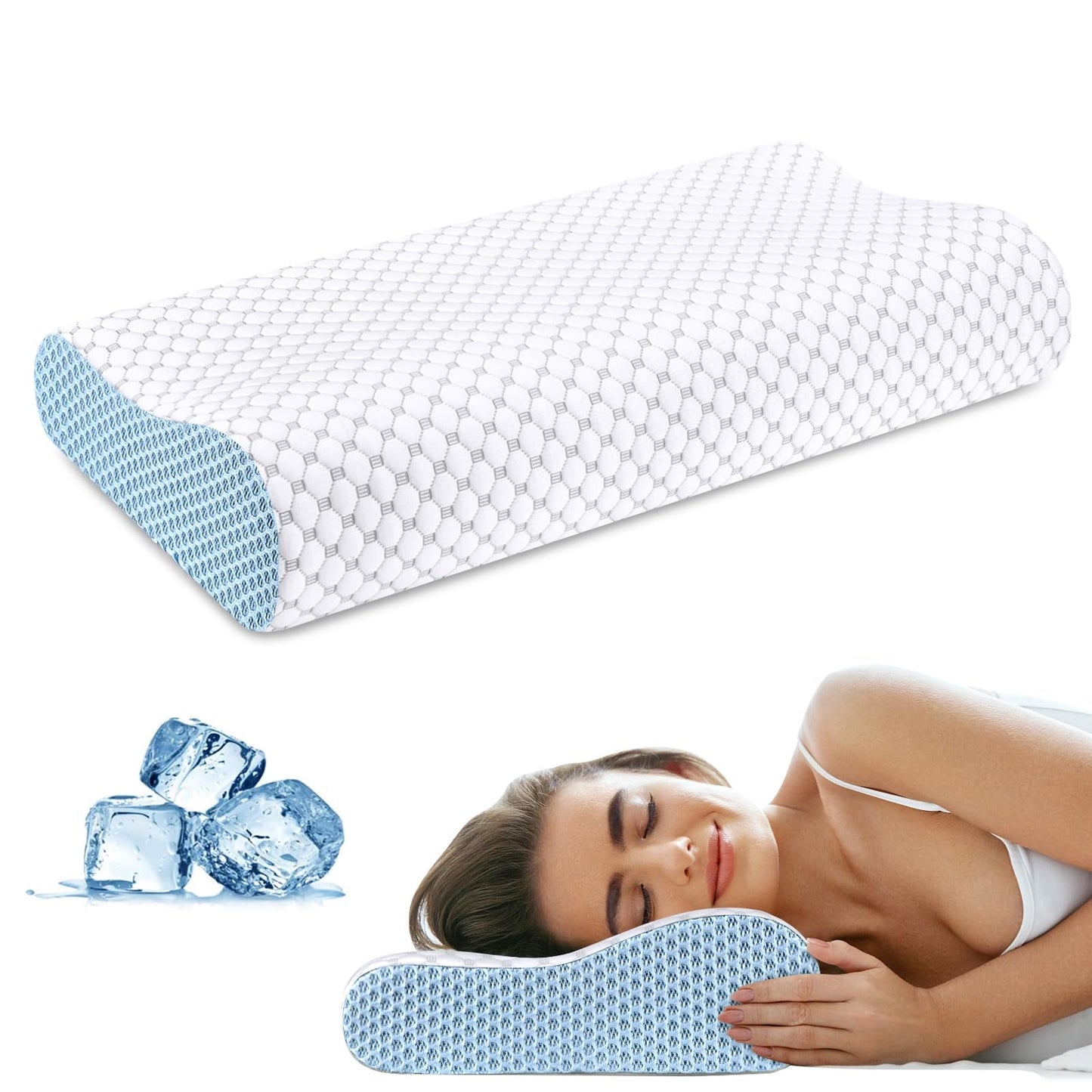 CoolaPill Cooling Memory Foam Pillow – Ergonomic Neck Support with Integrated Cold Silk Pillowcase
