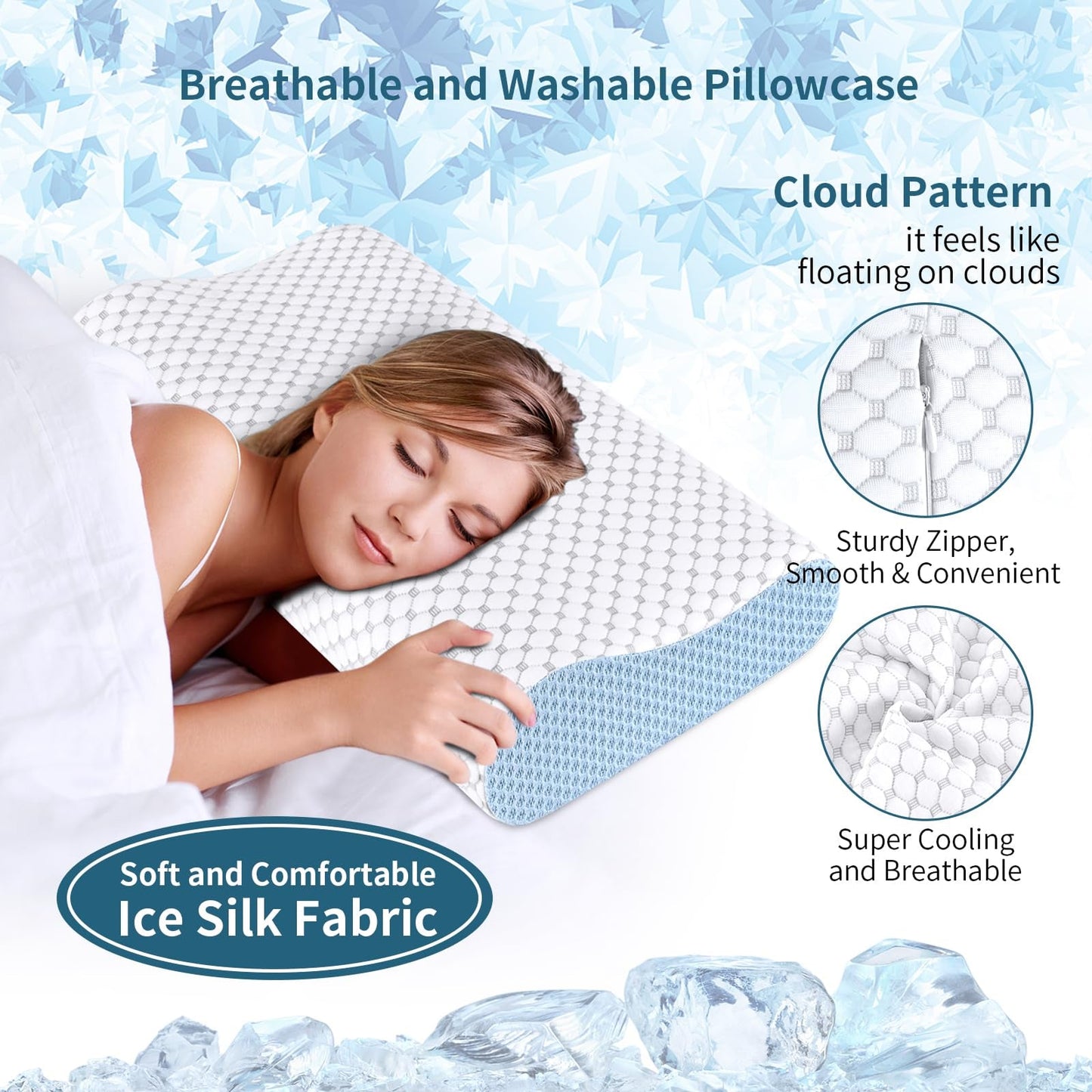 CoolaPill Cooling Memory Foam Pillow – Ergonomic Neck Support with Integrated Cold Silk Pillowcase