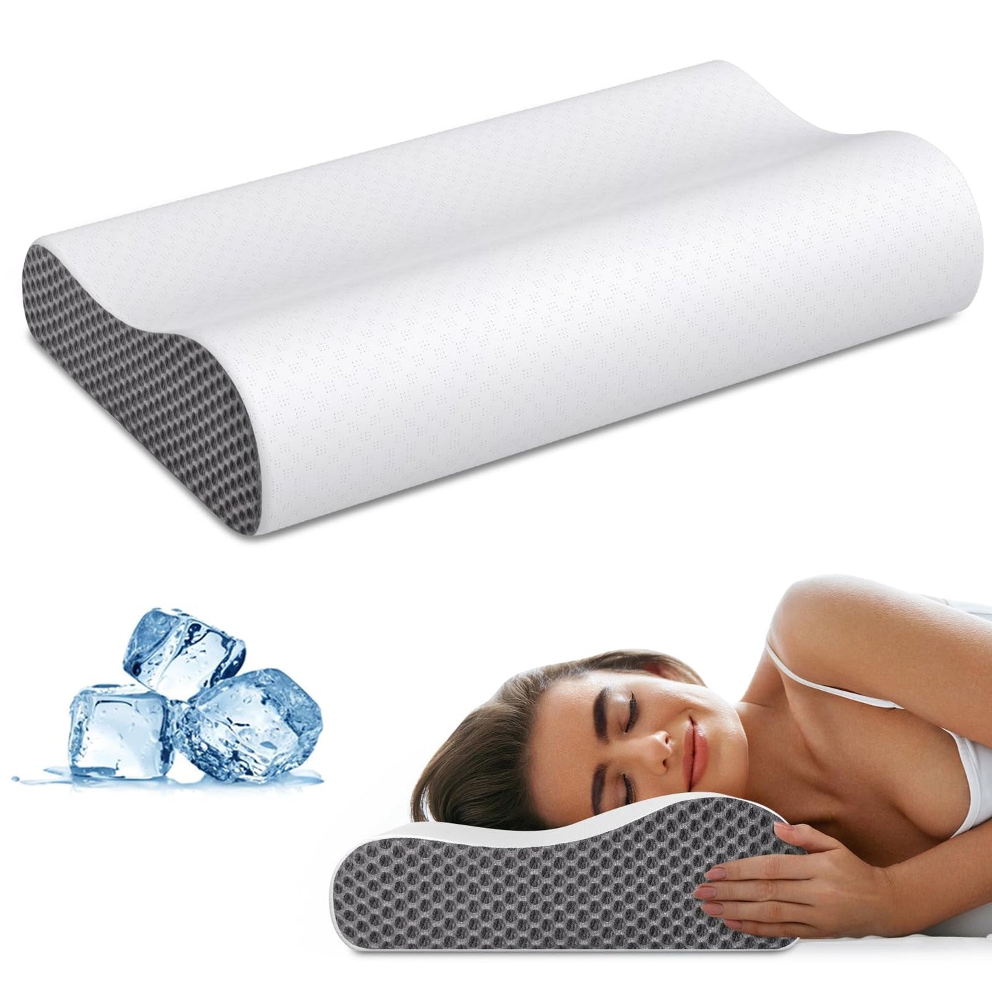 CoolaPill Cooling Memory Foam Pillow – Ergonomic Neck Support with Integrated Cold Silk Pillowcase