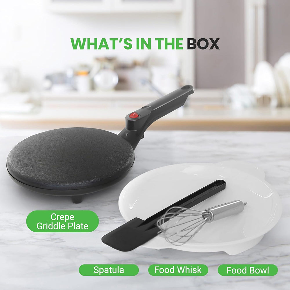 CrepiLik 8-Inch Electric Crepe Maker – 800W Rapid Heating, Non-Stick Dipping Plate & Auto Temp Control
