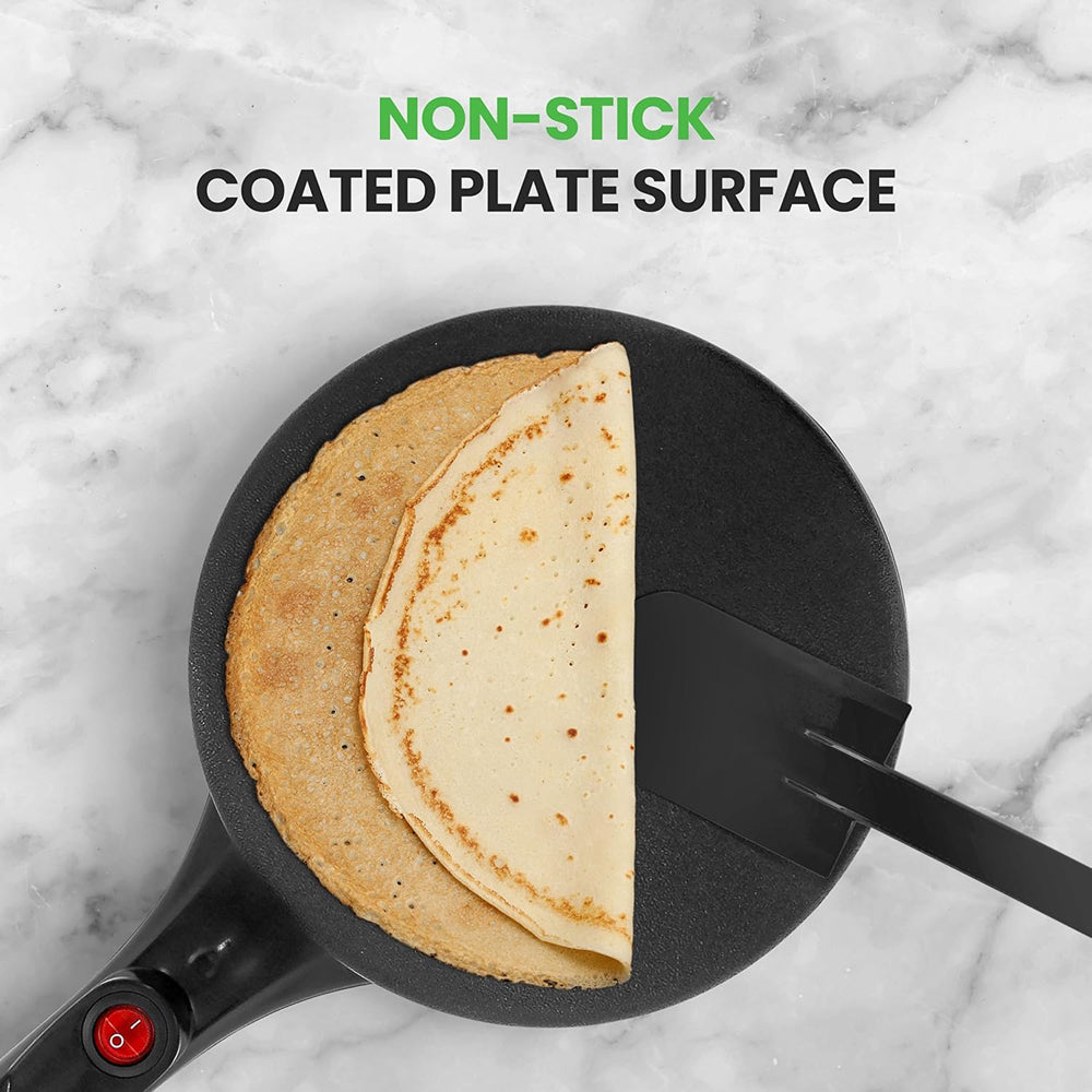 CrepiLik 8-Inch Electric Crepe Maker – 800W Rapid Heating, Non-Stick Dipping Plate & Auto Temp Control