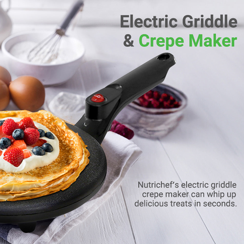 CrepiLik 8-Inch Electric Crepe Maker – 800W Rapid Heating, Non-Stick Dipping Plate & Auto Temp Control