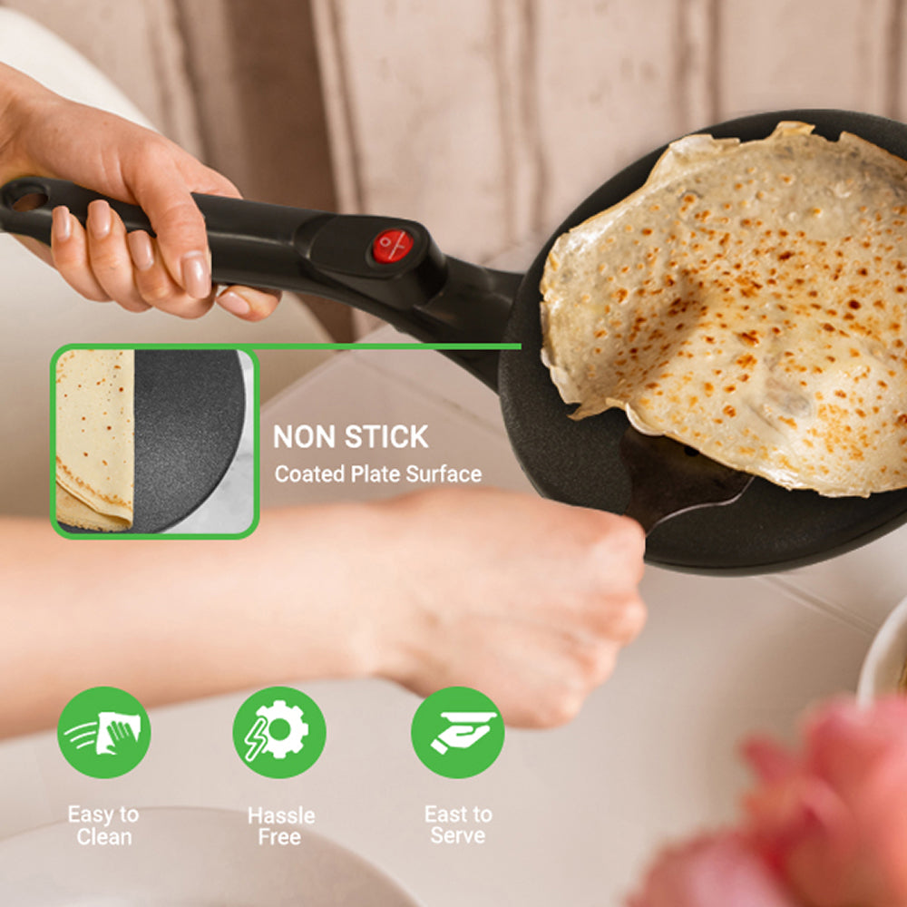 CrepiLik 8-Inch Electric Crepe Maker – 800W Rapid Heating, Non-Stick Dipping Plate & Auto Temp Control