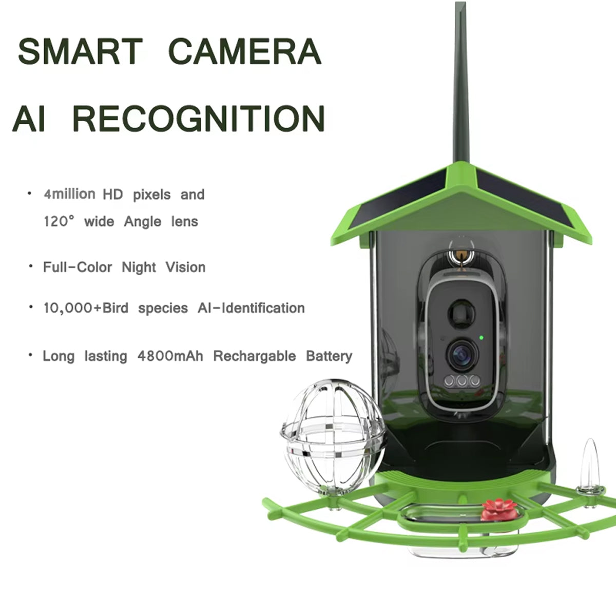 DasFonix Smart Bird Feeder Camera – 2K 4MP AI Species Identification, 5G WiFi & Solar Powered