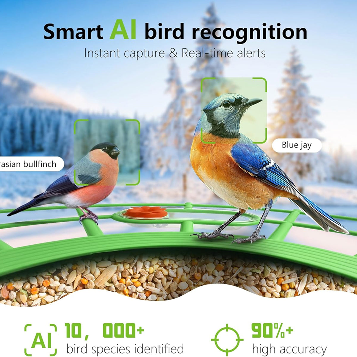 DasFonix Smart Bird Feeder Camera – 2K 4MP AI Species Identification, 5G WiFi & Solar Powered