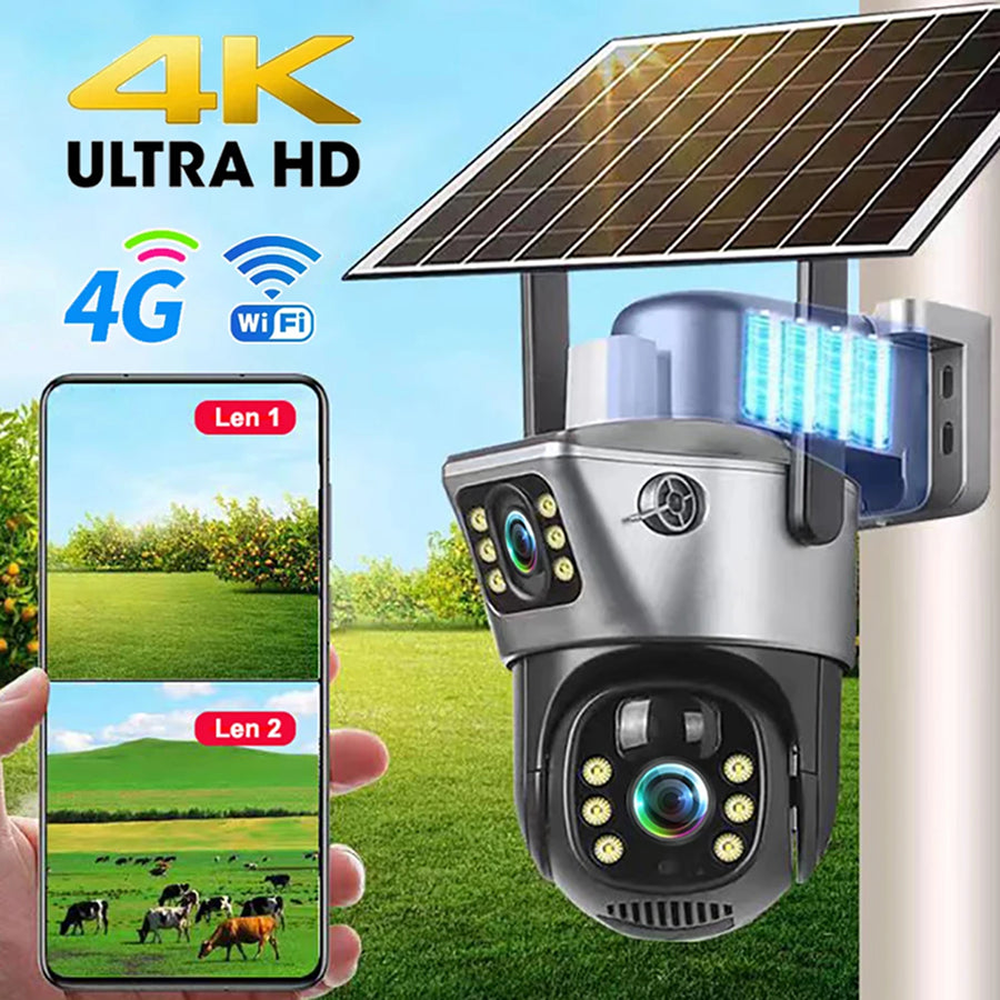 DebviMis 4K Dual-Lens Solar Security Camera – 355° Pan-Tilt, PIR Humanoid Detection & Full-Color Night Vision