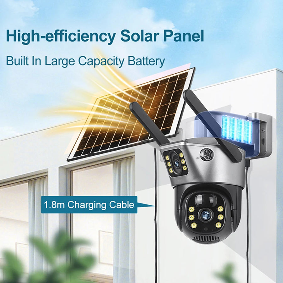 DebviMis 4K Dual-Lens Solar Security Camera – 355° Pan-Tilt, PIR Humanoid Detection & Full-Color Night Vision