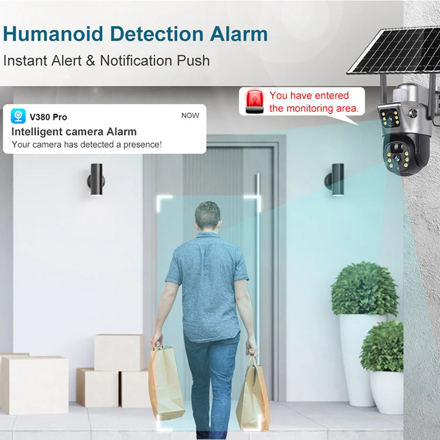 DebviMis 4K Dual-Lens Solar Security Camera – 355° Pan-Tilt, PIR Humanoid Detection & Full-Color Night Vision