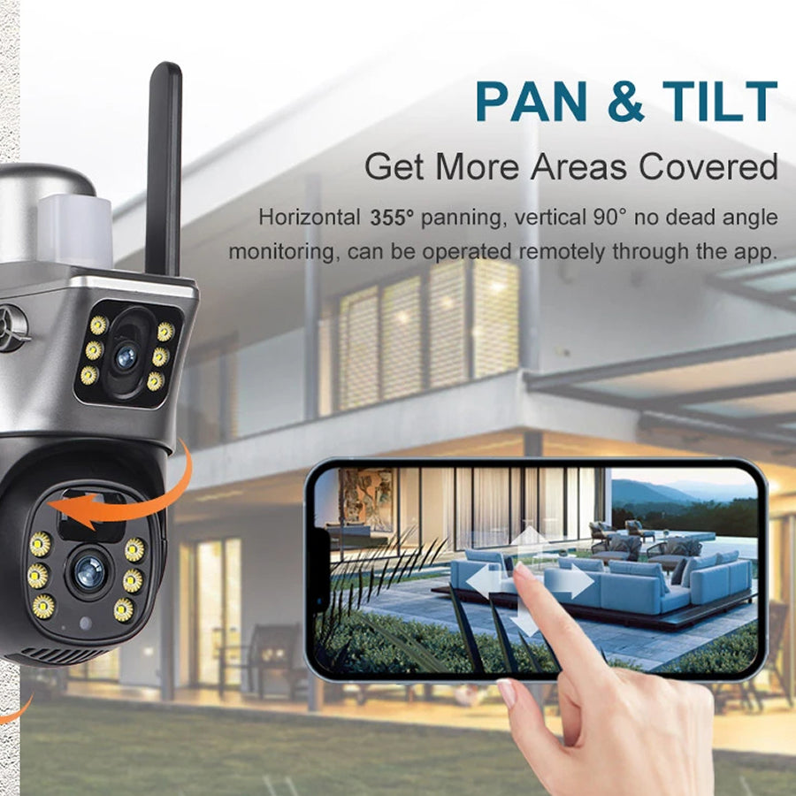 DebviMis 4K Dual-Lens Solar Security Camera – 355° Pan-Tilt, PIR Humanoid Detection & Full-Color Night Vision