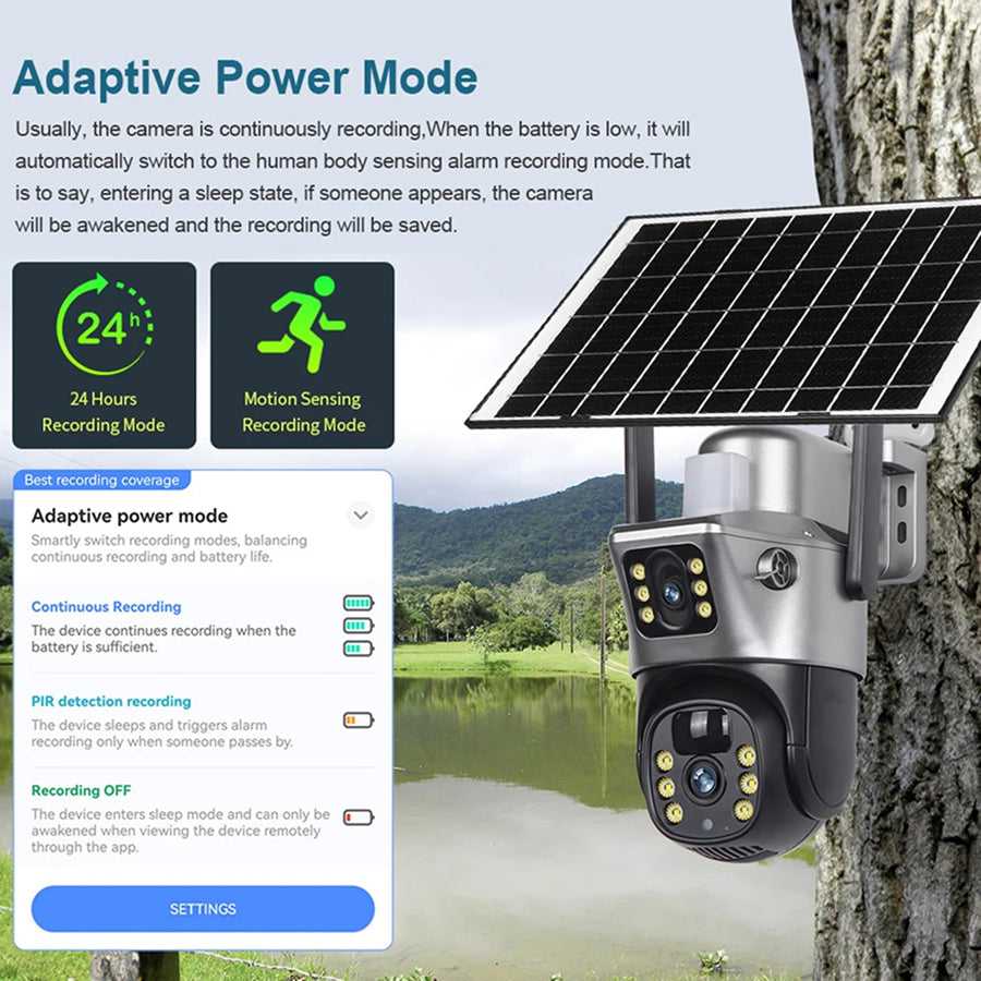 DebviMis 4K Dual-Lens Solar Security Camera – 355° Pan-Tilt, PIR Humanoid Detection & Full-Color Night Vision