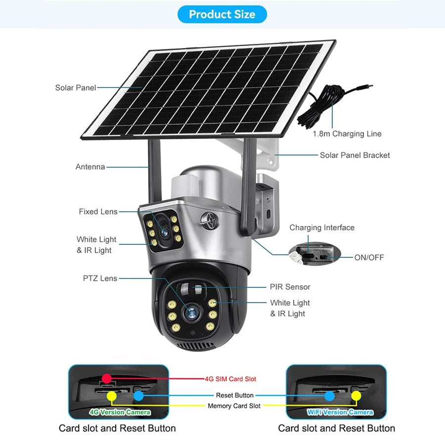 DebviMis 4K Dual-Lens Solar Security Camera – 355° Pan-Tilt, PIR Humanoid Detection & Full-Color Night Vision