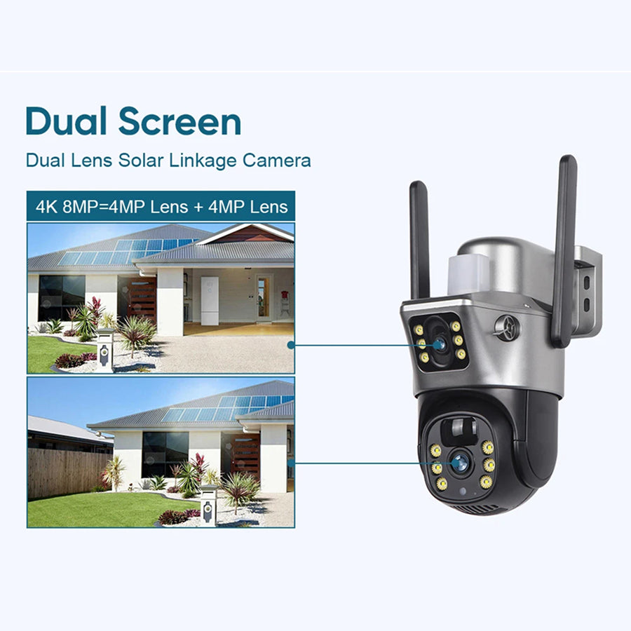 DebviMis 4K Dual-Lens Solar Security Camera – 355° Pan-Tilt, PIR Humanoid Detection & Full-Color Night Vision