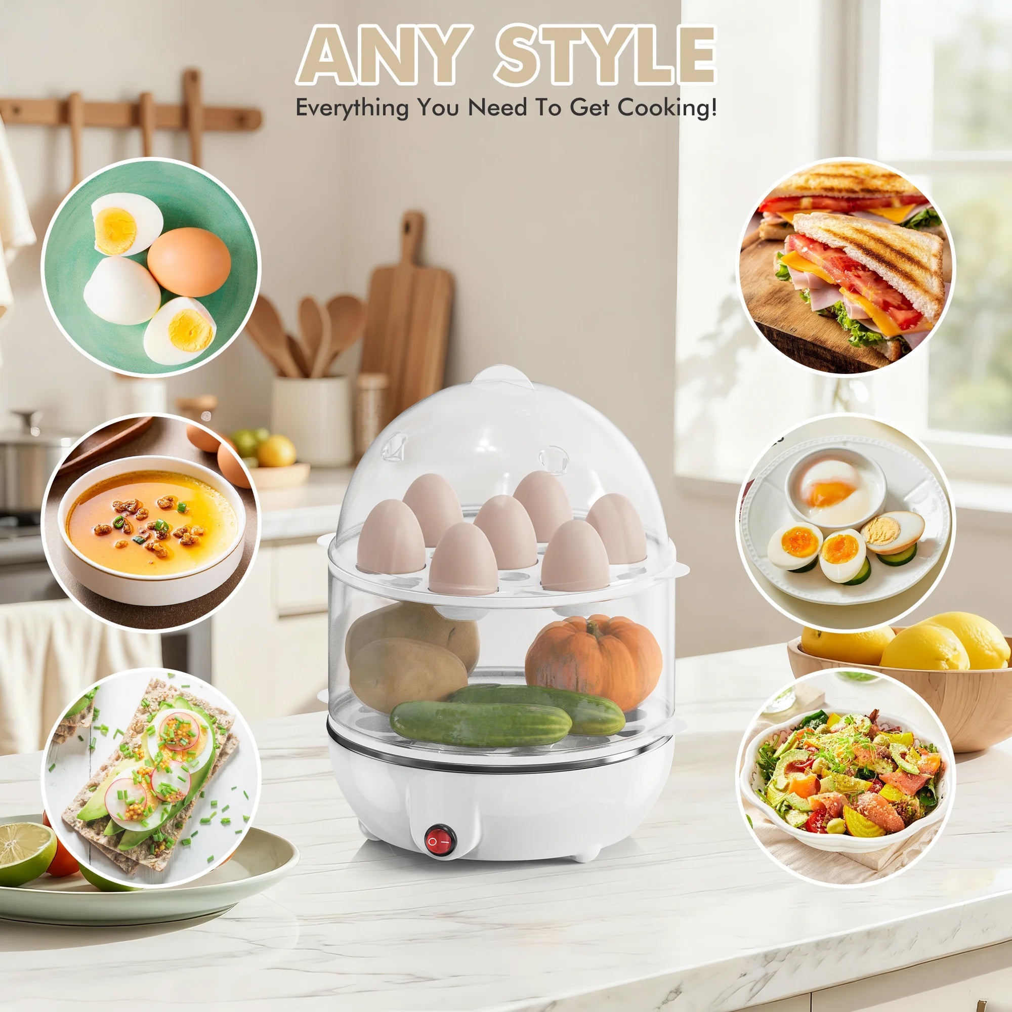 EgiMikix Rapid Electric Egg Cooker – Automatic Shut-Off, Stainless Steel Tray & Multi-Style Egg Capacity